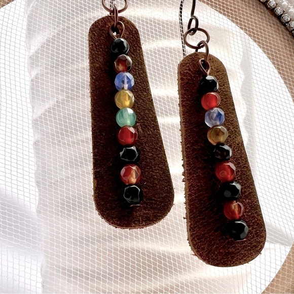 BEADED Leather Earrings - Picture 6 of 13